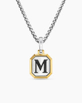 M Initial Amulet in Sterling Silver with 14K Yellow Gold, 17mm